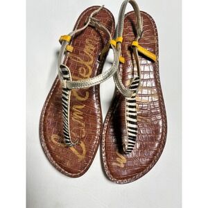Sam Edelman Women's Gigi Thong Sandals Brown Embossed Gold‎ Zebra Print Size 11M